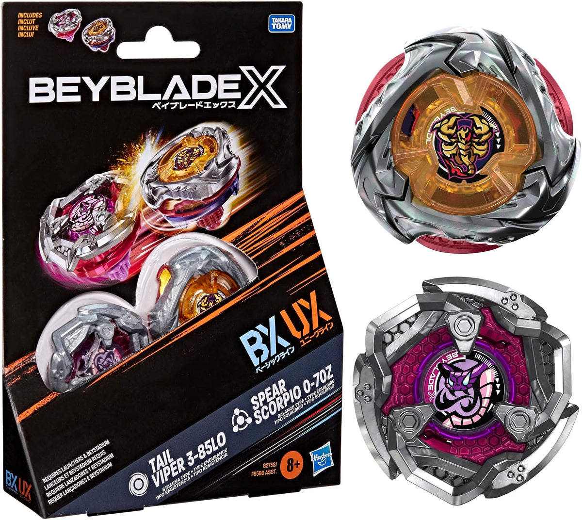 Beyblade X Starter Pack Set Tail Viper 3-85LO and Spear Scorpio 0-70Z