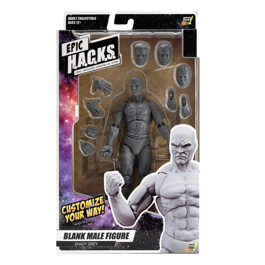Epic H.A.C.K.S. Custom Blank Male Figure - Shady Grey by Boss Fight Studio